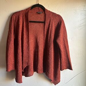 Eileen Fisher Linen Blend Open Front Waterfall Asymmetric Cardigan LooseFit Sz M
